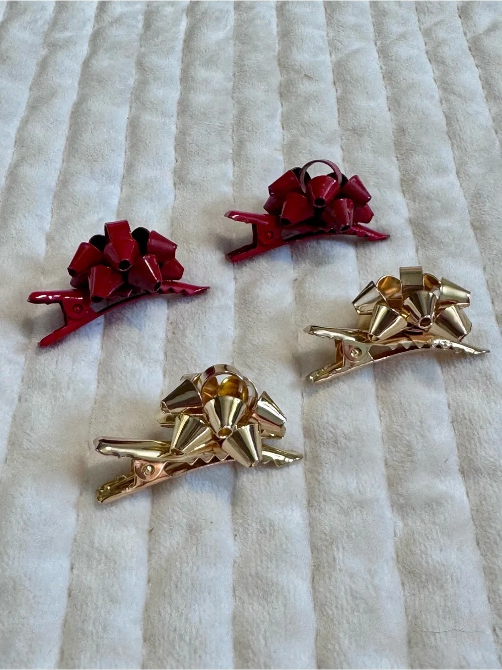 Festive Red & Gold Bow Hair Clips for Kids